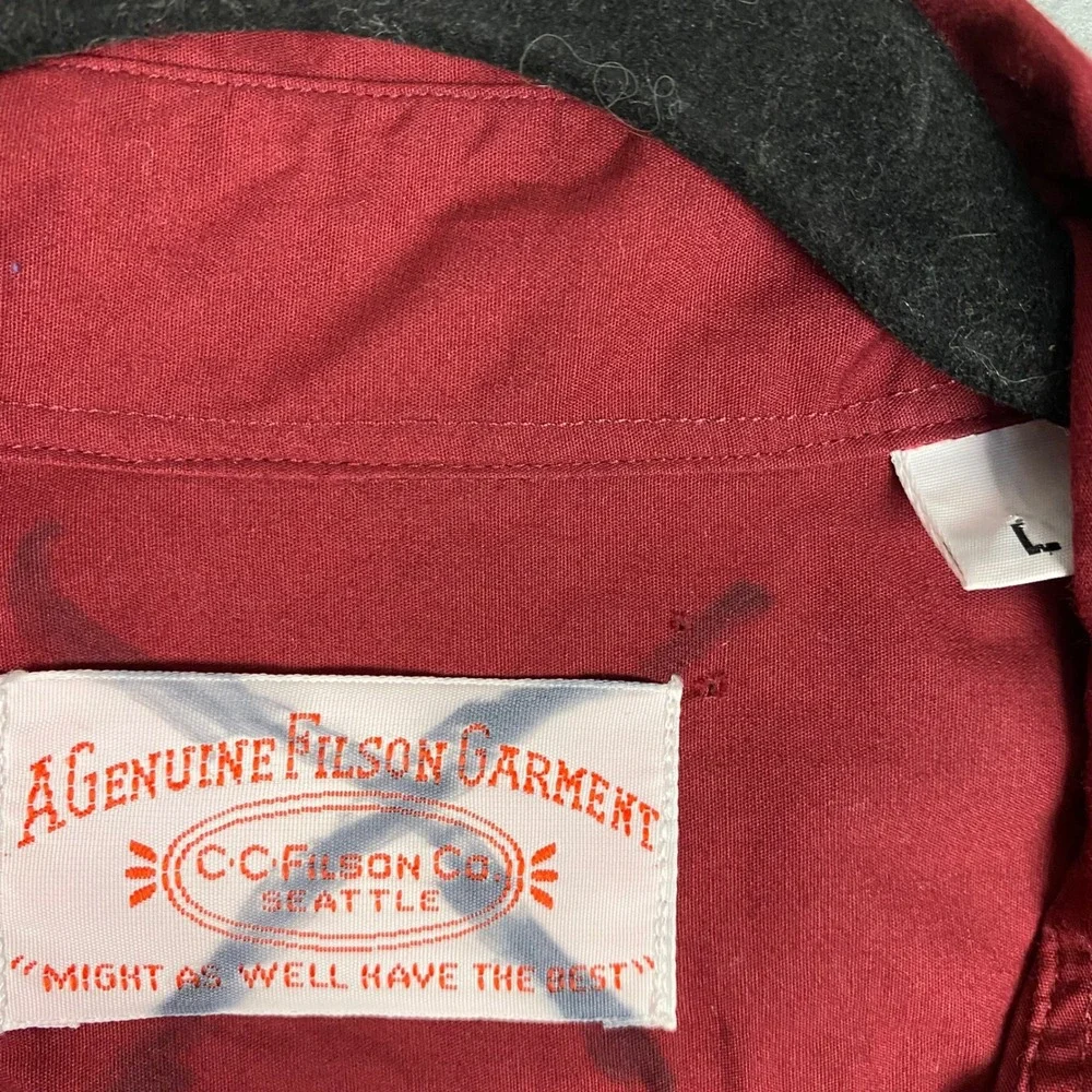 CC Filson‎ Mens Burgundy Cotton Long Sleeve Work Shirt Made in USA Large Vintage - Picture 3 of 6